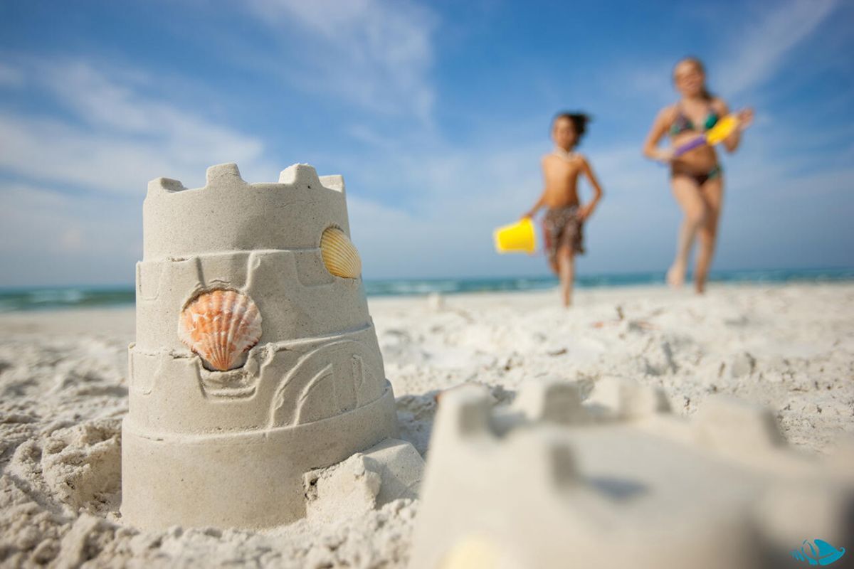 sandcastle with seashell