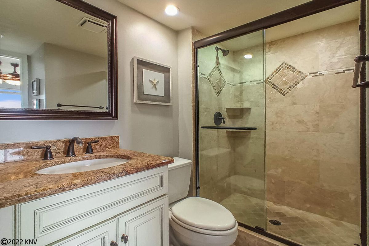 Newly Remodeled Guest Bath has a Walk In Shower