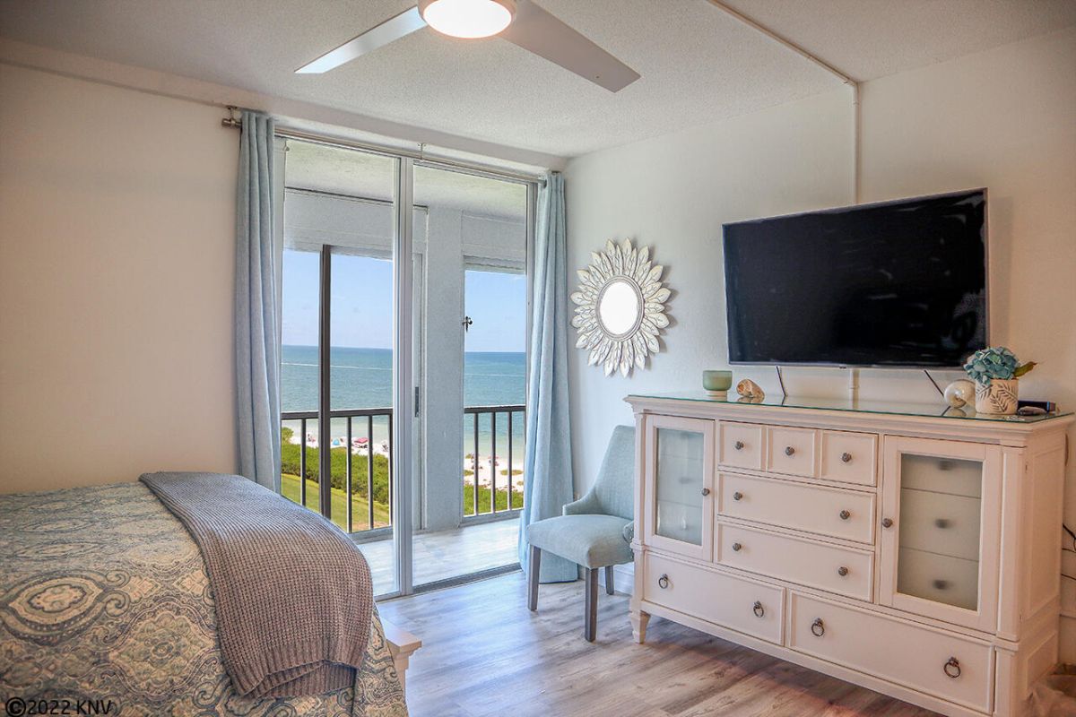 Guest Bedroom has its own TV and private Lanai access with Gulf View