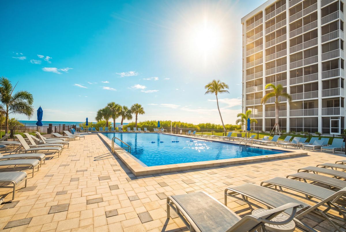 Relax on the Creciente Sundeck overlooking the sparkling pool and the beautiful Gulf! Stay at Creciente 420E for your next vacation.